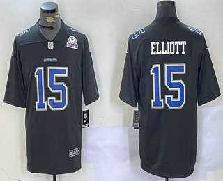 Men%27s Dallas Cowboys #15 Ezekiel Elliott Black Throwback With 1960 Patch Vapor Limited Stitched Jersey